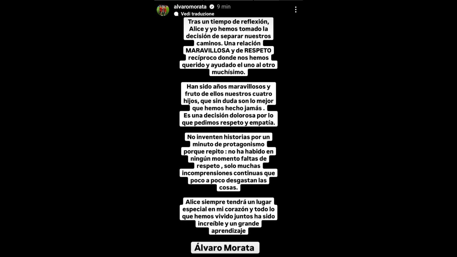 story-instagram-di-morata-sulla-separazione-con-Alice-Campello